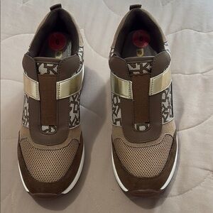 DkNY Brown and Gold Slip-On Sneakers